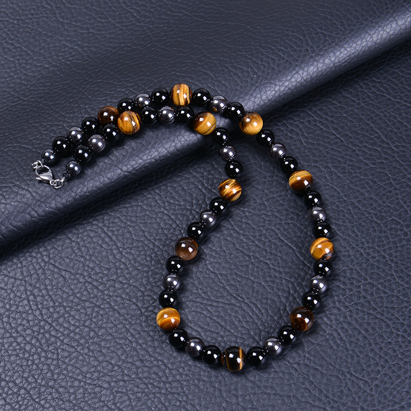 Unisex Gender 1 Piece Fashion Round Natural Stone Tiger Eye Unisex Necklace
