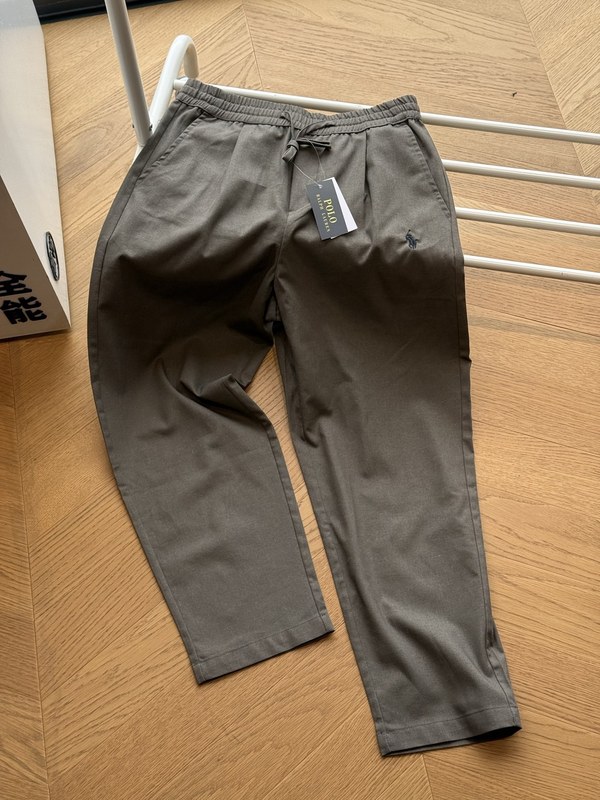 高品质跨境外贸R*L拉夫小标刺绣春夏亚麻九分裤男女同款休闲长裤|undefined