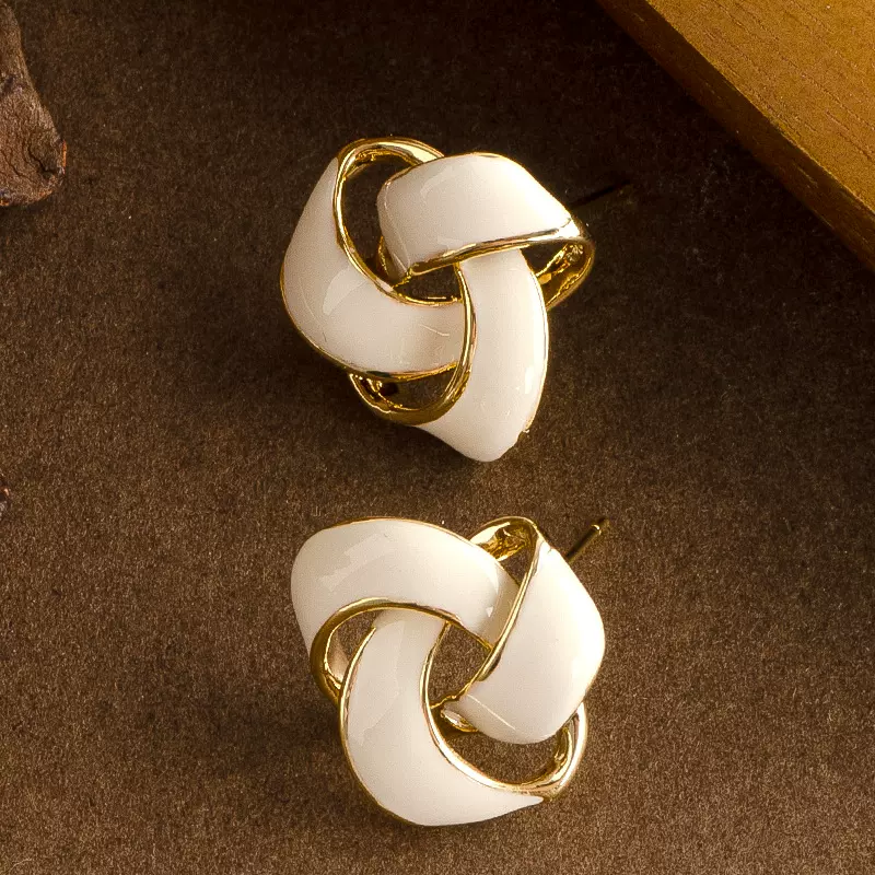 法式精致小众设计感滴油打结几何三角形耳钉女气质简约高级感耳饰