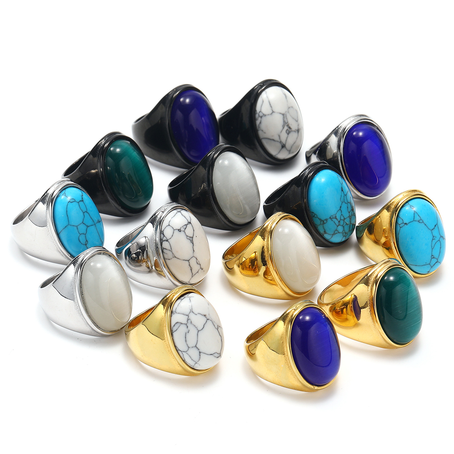 23g Weight Natural Stone Inlay Material Rings Classification 1 Piece Quantity Holiday, Street Occasion Titanium Steel Material Round Pattern Men's Gender Inlay Design Hip-Hop Style Hip-Hop Round Titanium Steel Inlay Natural Stone Men's Rings 2