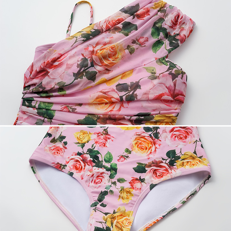 Women's Pink One Piece Swimsuit Tummy Concealing Slimming Beachwear_voghion.com