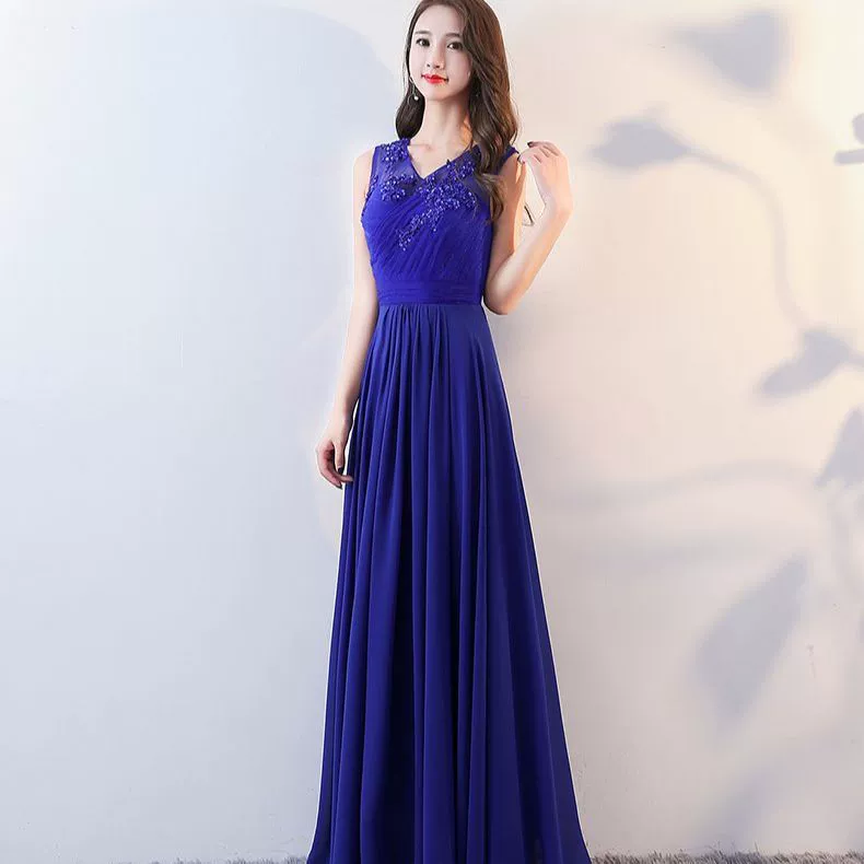 Длинное элегантное синее вечернее платье, городской стиль, Slim fit