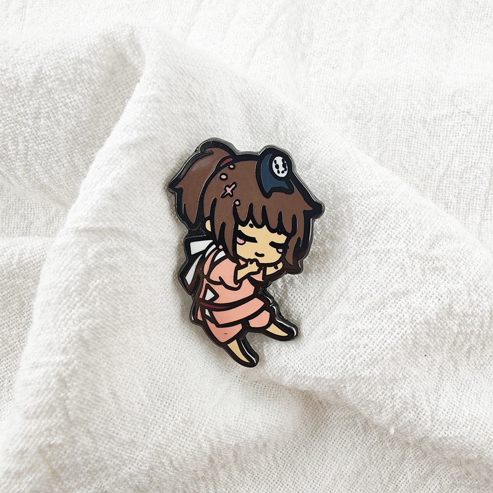 Q-version hot spring hotel staff enamel pin, anime badge, cute collectible accessory, fan gift