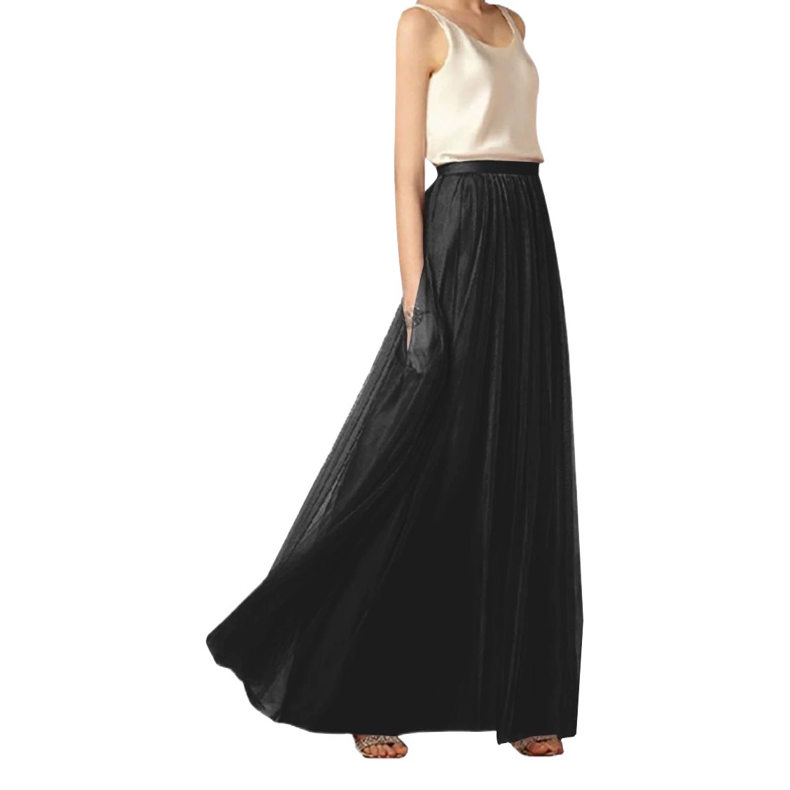 Женская модная длинная юбка, элегантная однотонная двухслойная юбка из мягкой сетки, длинная юбка для подружек невесты в европейском и американском стиле, доступна для оптовой продажи.