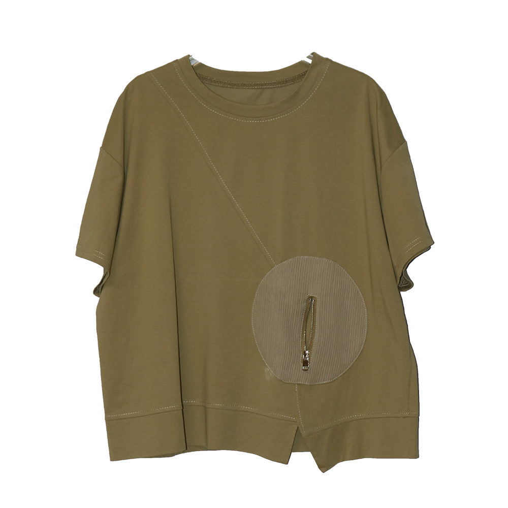 250373暗黑系山本风潮女装夏季新款不规则口袋拉链圆领短袖T恤潮 pic 13
