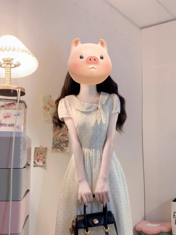 リアルショット シーソルトソーダ サマーフレンチフレッシュガール 水玉模様のリボン ウサギ耳ドレス 痩身ロングスカート|undefined