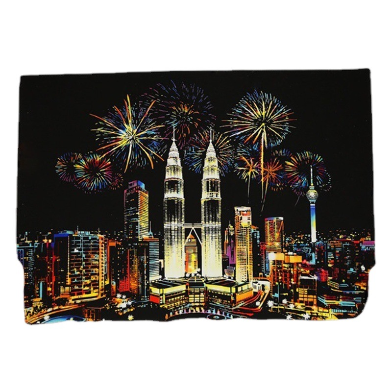 YUELU Leap Deer Colorful City Ⅲ Escena nocturna de la ciudad para adultos Pintura para raspar creativa Diy pintura para raspar hecha a mano Ventas directas de fábrica