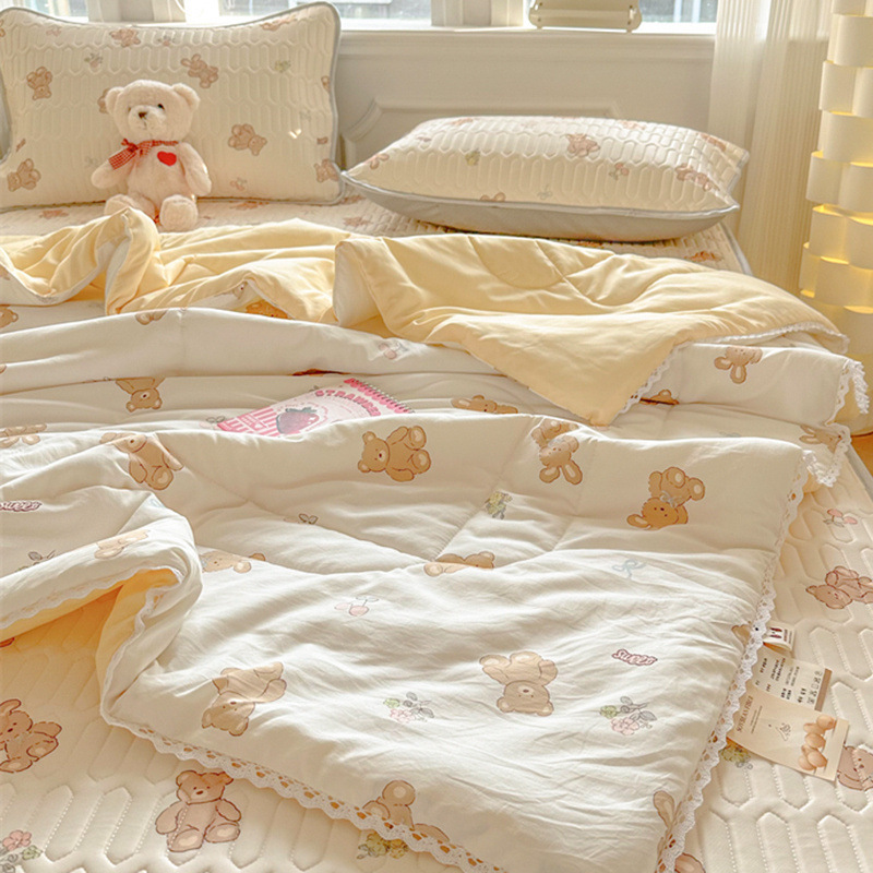 Colcha de verano de hilo de doble capa de verano, versión delgada, lavable a máquina, dormitorio de estudiantes, colcha de aire acondicionado, colcha doble de verano