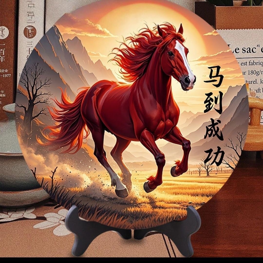 High-Definition Chinese-Style Density Board Round Desktop Ornaments for Living Room, Entrance Hall, Study, Office, High-End Decoration