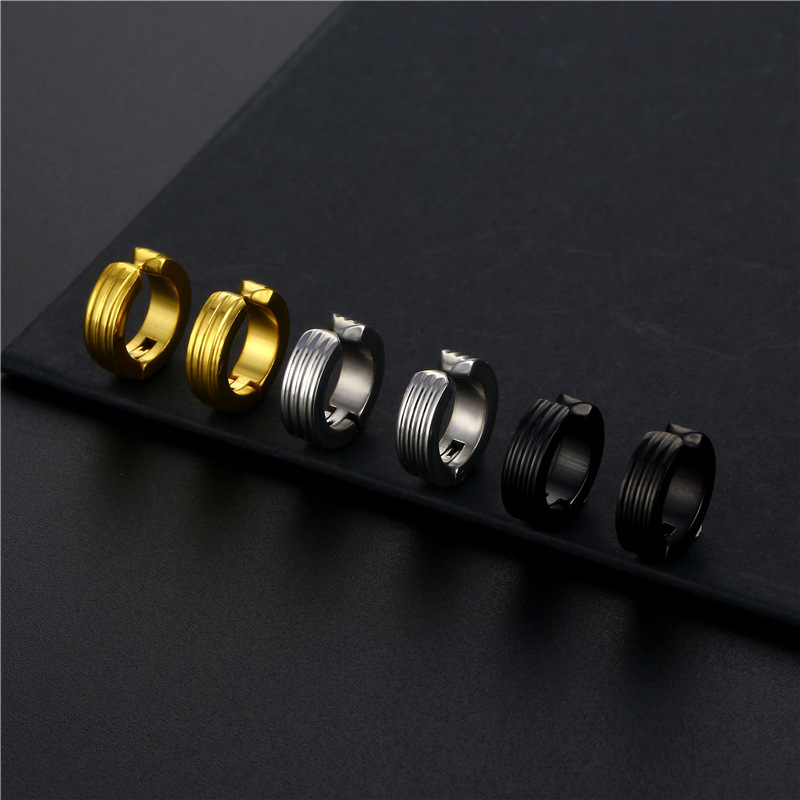 Hip-Hop Men's Non-Pierced Ear Clips Solid Color Titanium Steel Punk Internet Celebrity Street Style Trendy Fashion Earrings Ear Cuffs Round Earrings