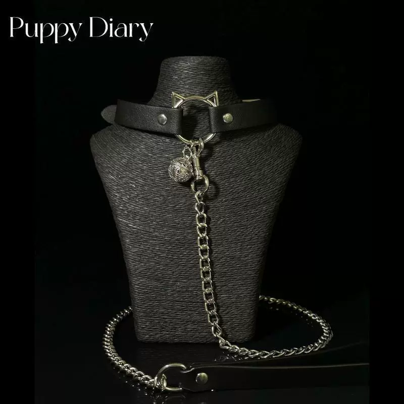 Комплект для косплея: ошейник и поводок из ПУ с колокольчиком, черный, для кошек (модель K9)