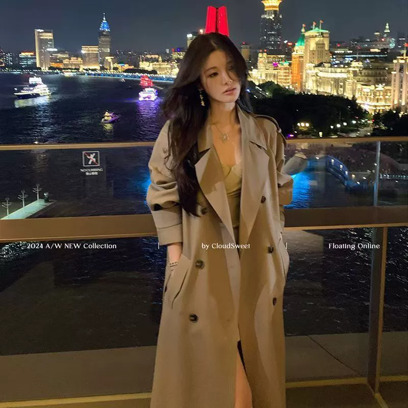 2025年廓形中长款高档英伦风衣外套女春秋翻领洋气高个子立领大衣