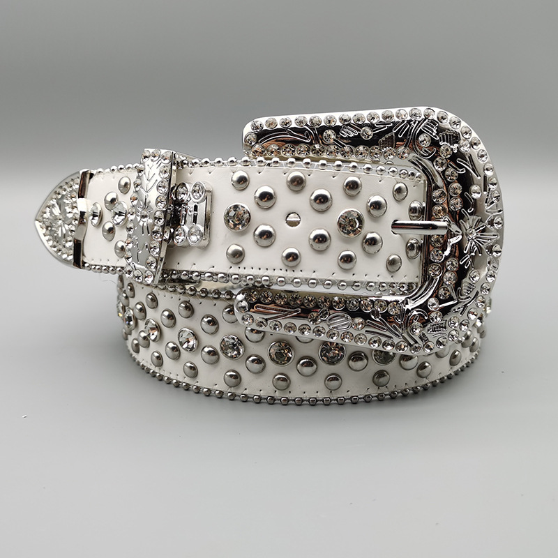 Cinturón transfronterizo europeo y americano para hombres y mujeres estilo punk de moda remache de moda con incrustaciones de diamantes de imitación cinturón ancho pantalones de mezclilla de mujer cinturón