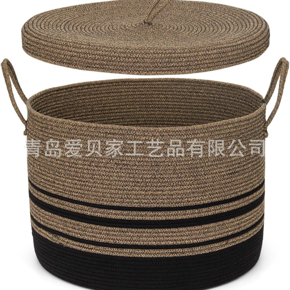 Amazon hot new color matching woven basket large round with lid laundry basket household items toy storage bucket