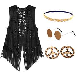 跨境外贸2025新款麂皮绒重工流苏马甲女复古外搭夏季坎肩短款流苏