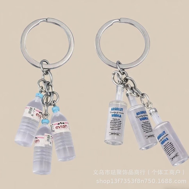 European and American Cross-Border Cute Mini Vodka Beer Bottle Mineral Water Bottle Simulation Creative Original Key Pendant Wholesale European and American Cross-Border Cute Mini Vodka Beer Bottle Mineral Water Bottle Simulation Creative Original Key Pendant Wholesale