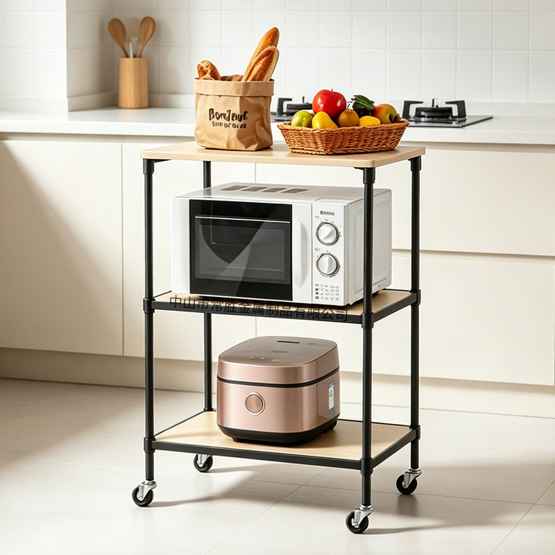 Amazon household three-layer kitchen storage cart simple corner rack with bamboo fiberboard rack factory wholesale