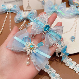 Children's Ice and Snow Exquisite Headwear Cute Girl's Pearl Necklace Girl's Oversized Rhinestone Bow Forehead Chain Hair Accessories
