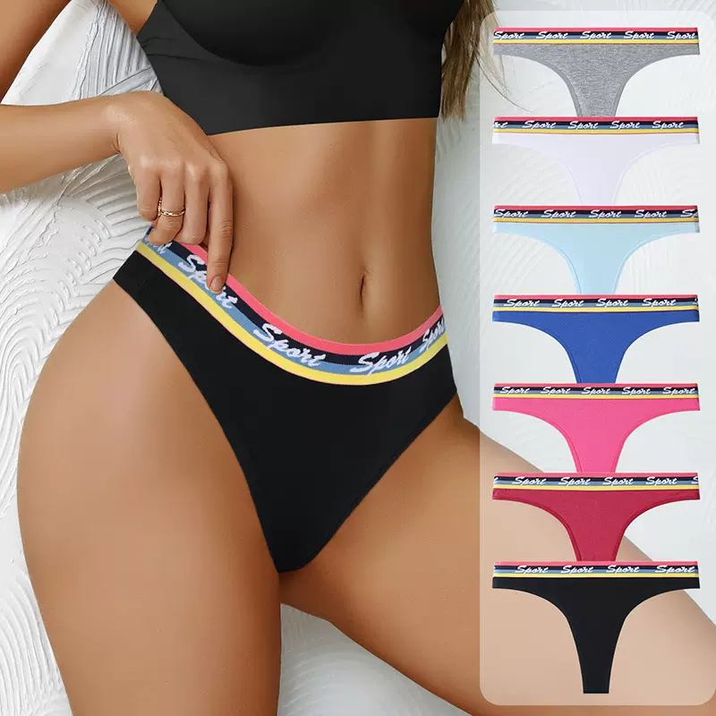 新品跨境内裤纯色英文织带sport女士三角裤健身运动透气舒适低腰