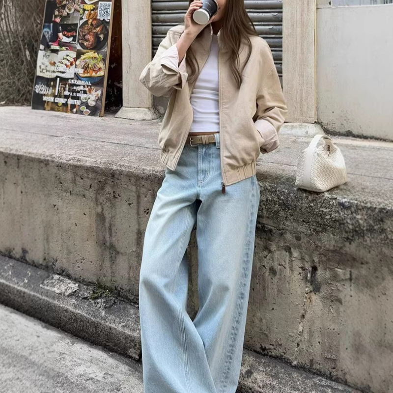 4Prl Light Blue Washed Low-Waist Jeans for Women, Spring and Summer Retro Casual Loose Straight-Leg Versatile Wide-Leg Pants 4Prl Light Blue Washed Low-Waist Jeans for Women, Spring and Summer Retro Casual Loose Straight-Leg Versatile Wide-Leg Pants