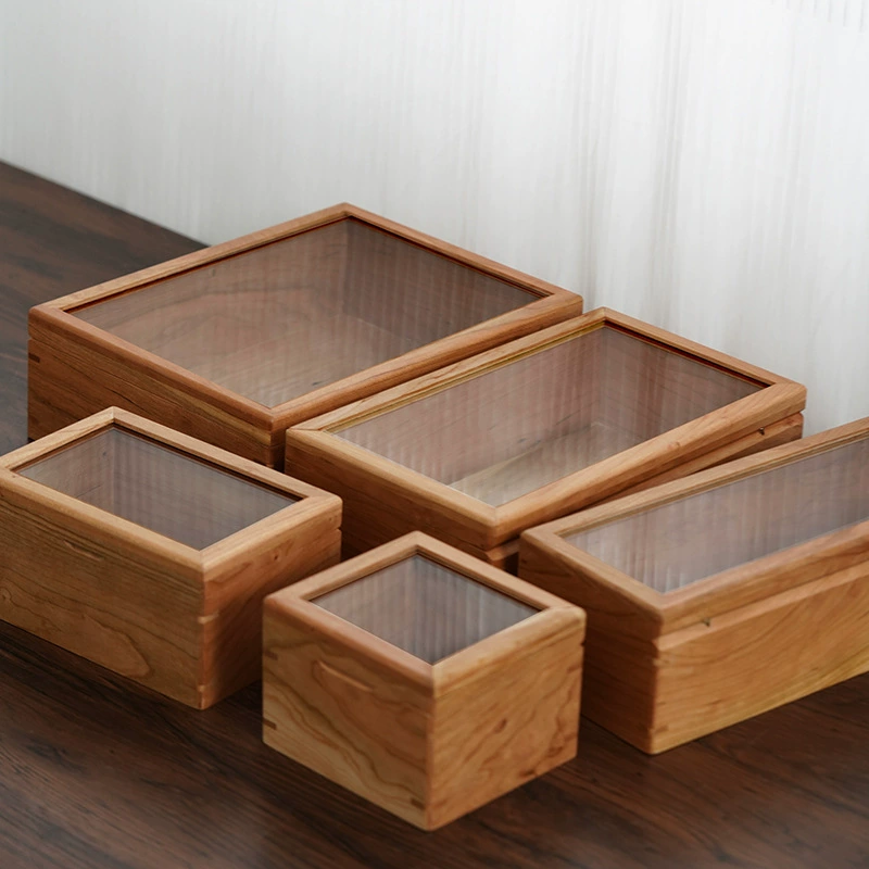 Витрина из массива вишневого дерева со стеклянной крышкой, пылезащитная коробка для хранения офисных предметов и игрушек, коллекция глухих коробок ручной работы