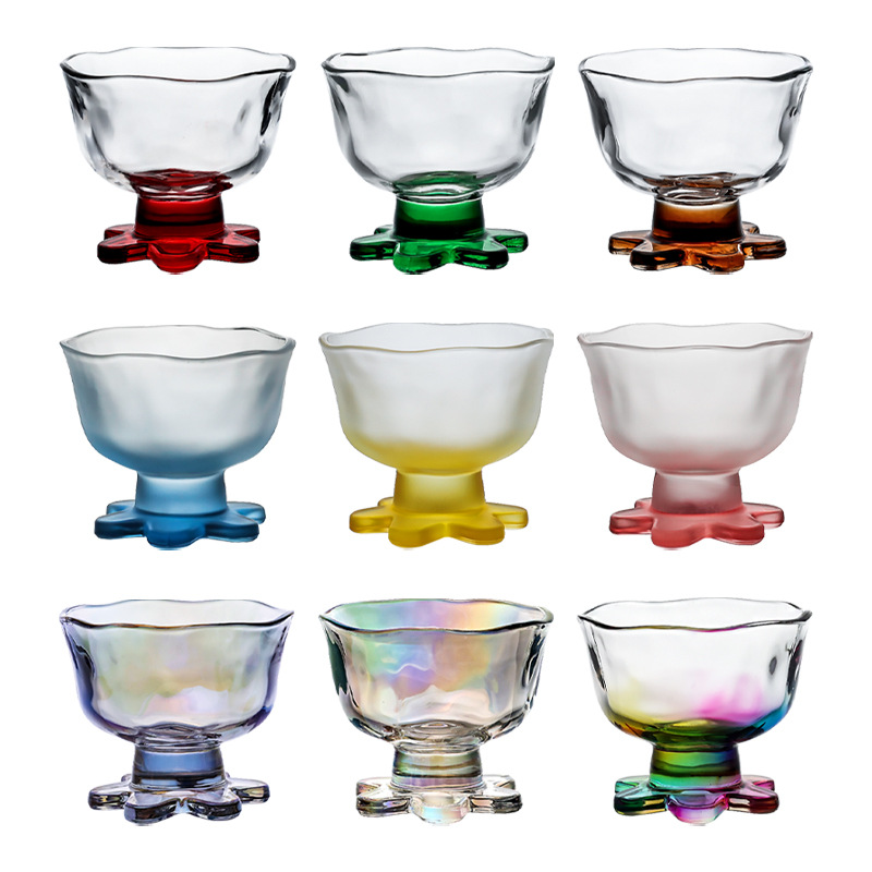 glass creative flower goblet glass ice cream cup thickened ice cream cup yogurt frosted dessert bowl