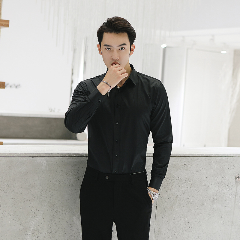 Camisa blanca de manga larga para hombres sin planchar ropa formal de negocios estilo coreano Delgado trabajo profesional novio mejor camisa de traje de hombre