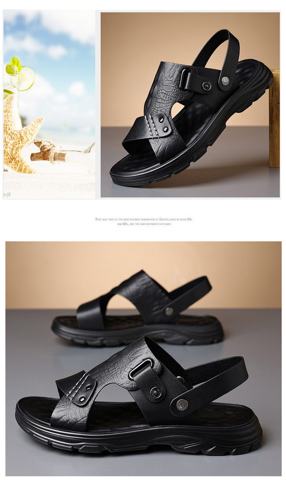 Dép sandal nam quai ngang mũi tròn, đế bằng mềm chống trượt, kiểu hở ngón đi biển và đi ngoài trời — Màu nâu, màu đen chi tiết 18