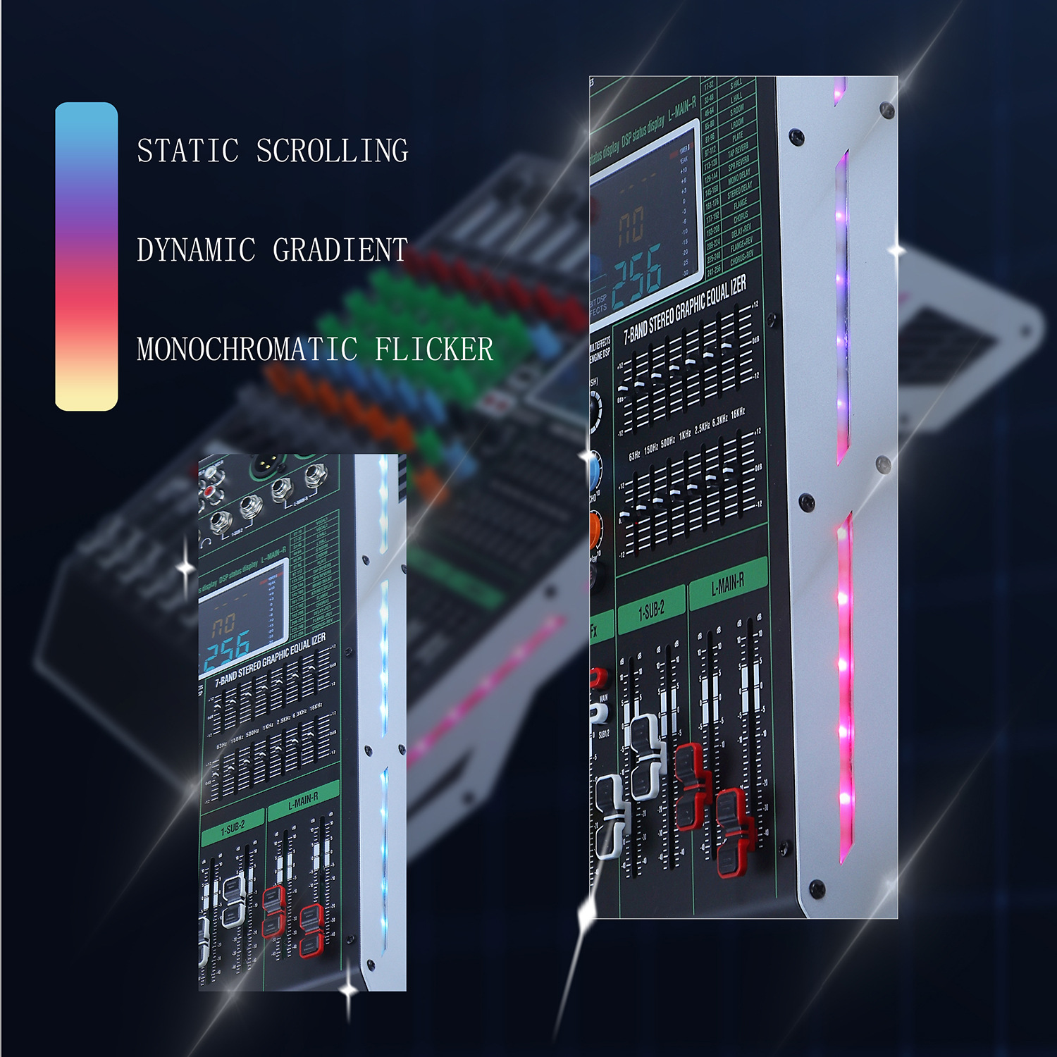 국경 전용 KTV 성능 이펙터 8 방향 믹서 256DPS 잔향 RGB 스테이지 전용 믹서