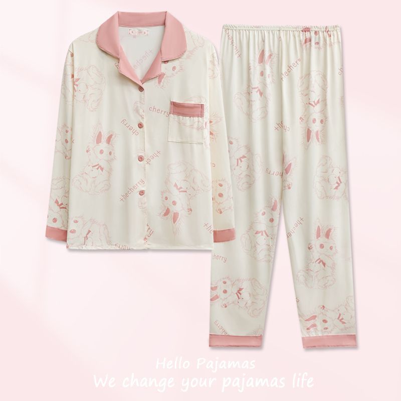 Otoño transfronterizo nuevo pijama mujer imitación algodón estilo coreano cardigan pantalones de manga larga dulce y lindo traje de servicio a domicilio exterior