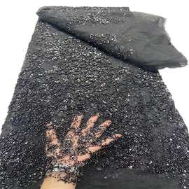 婚纱礼服连衣裙时装珠管面料亮片涤纶珠管绣满幅多色高端时尚布料