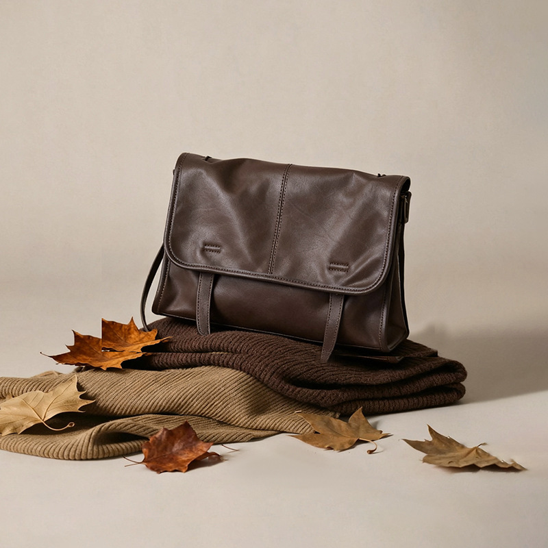 Vintage Vegetable-Tanned Sheepskin Messenger Bag, High-End Women's Bag, Large-Capacity Commuter Envelope Bag, Niche Single-Shoulder Crossbody Bag