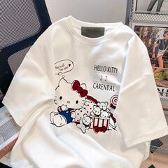 重ポンド純綿ハローキティプリント半袖tシャツ女性夏の新型ゆるいカジュアル半袖上着