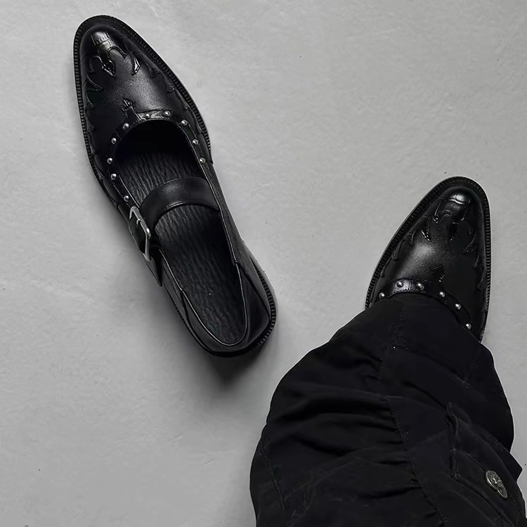 Small niche design with round toe and shallow mouth, Mary Jane single shoe, 2024 summer new punk style dark small_voghion.com