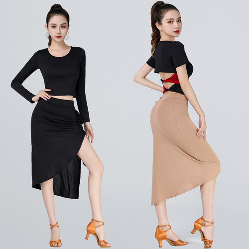 Latin Dance Pencil Skirt for Women Adult New Leaf Edge National Standard Short Skirt Practice Dress Bottom Skirt Competition Performance Dress