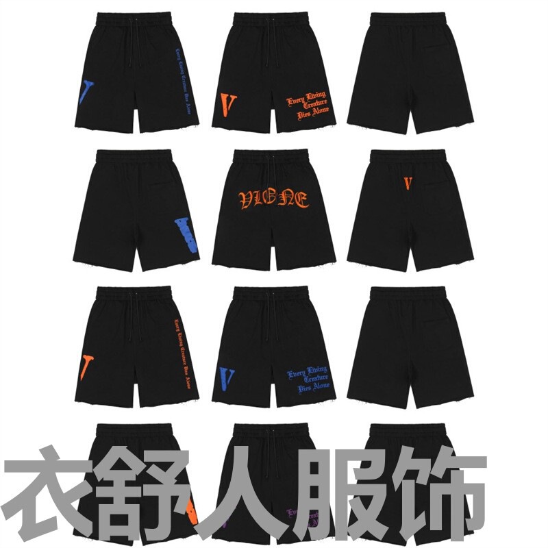 Vlone Fog American Trendy Brand Big V Shorts Men's Casual Sports Pants Summer High Street Loose Pants Women's Straight Pants