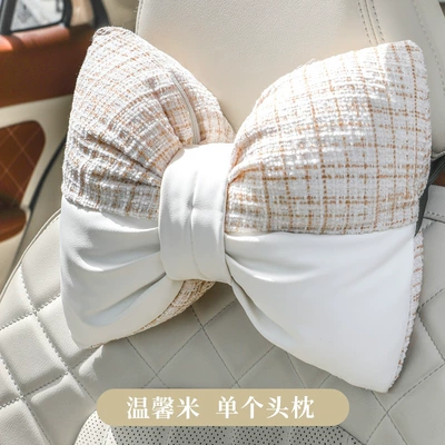 New Bow-Knot Sofa Pillow, Office Seat Lumbar Support, Universal for All Seasons, Good Waist Support for Long Periods of Sitting, Car Headrest (Headrest) - warm-rice-head-pillow