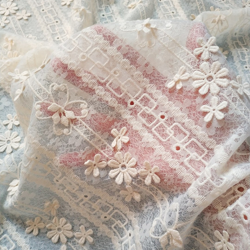 Three-Dimensional Floral Lace Embroidery Striped Clothing Dress Designer Fabric Lace Fabric Supplier Three-Dimensional Floral Lace Embroidery Striped Clothing Dress Designer Fabric Lace Fabric Supplier