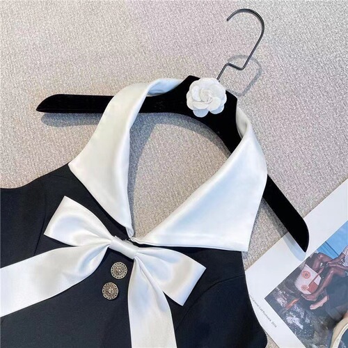 Girls 2024 new summer style lapel halter strap chest sweet bow two-button back zipper vest