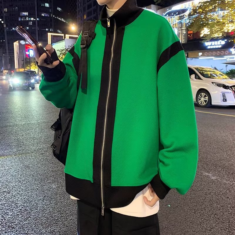 Chaqueta de todo fósforo para hombres, primavera y otoño, marca de moda suelta, chaqueta de color a juego al estilo de Hong Kong, top de moda casual guapo de moda