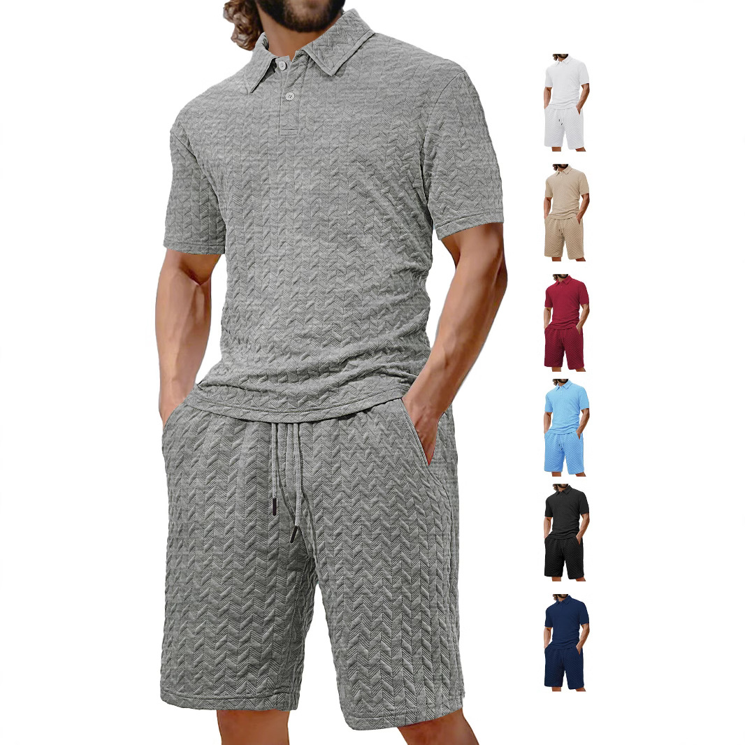 Venta directa de fábrica, traje de polo de manga corta para hombre, estilo casual, holgado, con solapa jacquard, novedad de verano, para exportación.