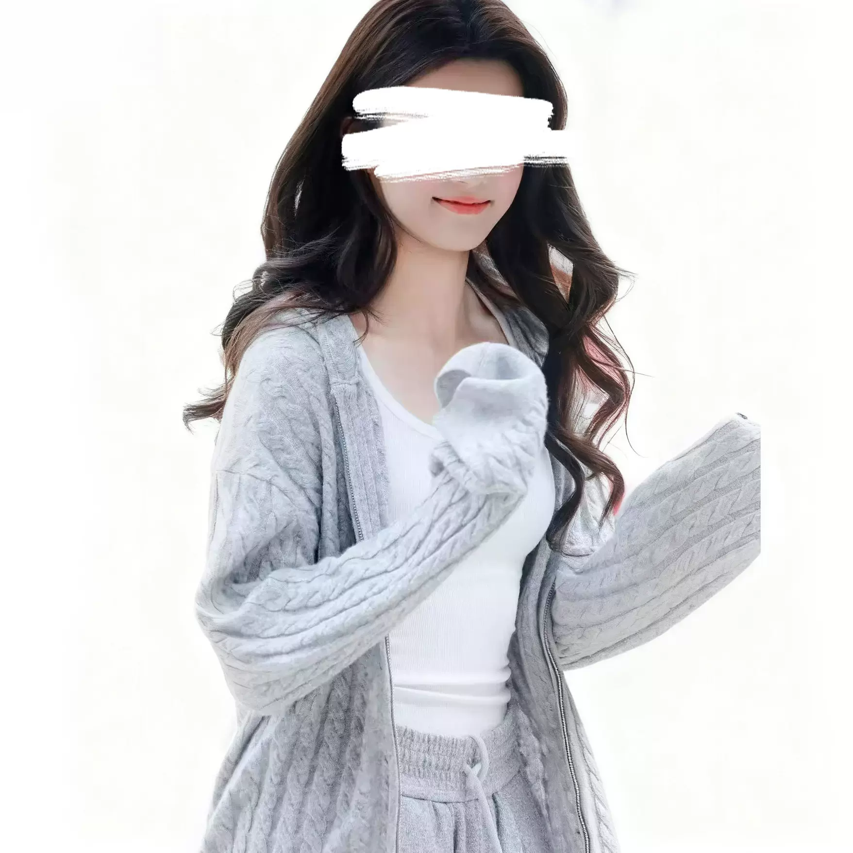 秋冬新款明星街拍款灰色针织绞花休闲慵懒风V领百搭毛衣开衫女