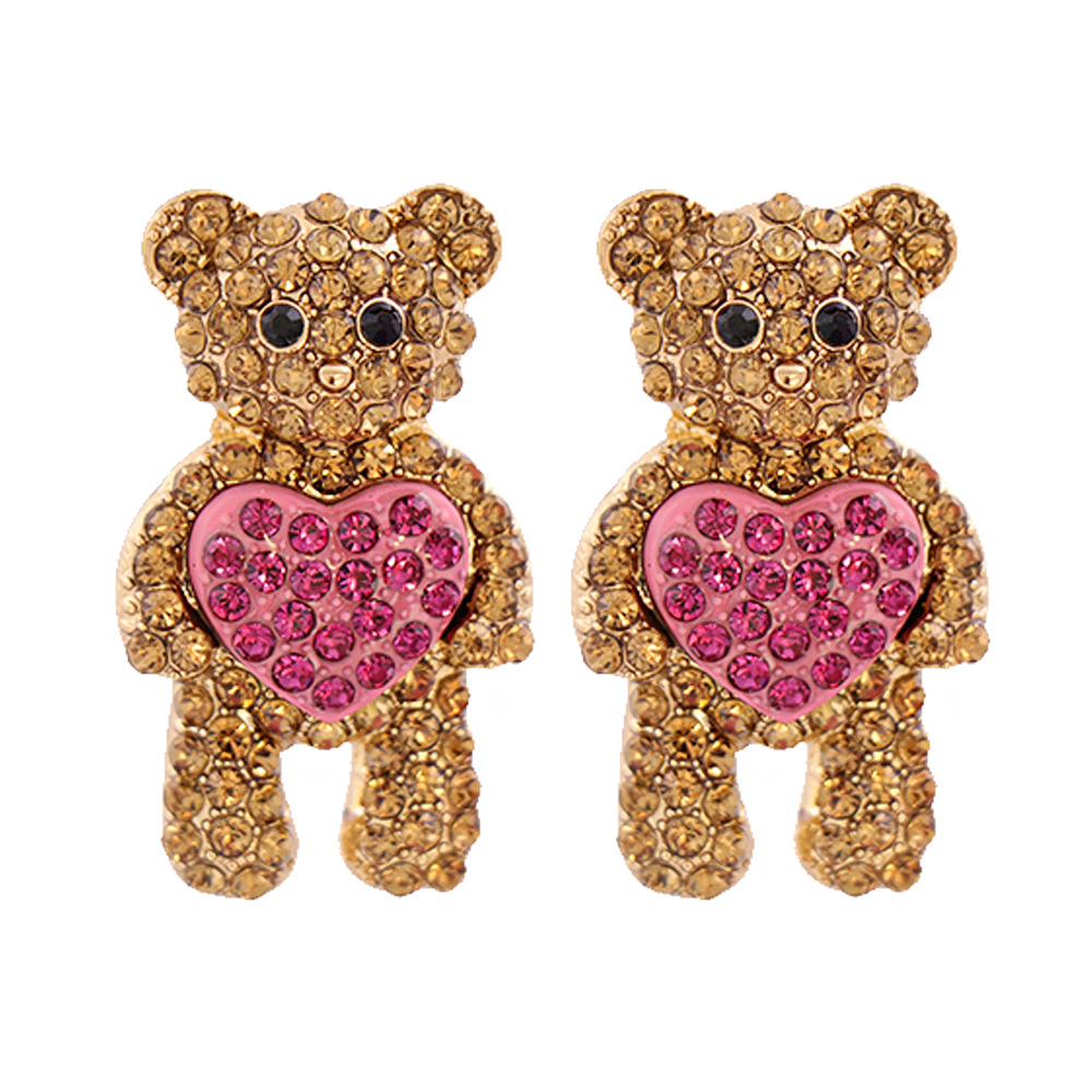 Korea Heart-shaped Bear Rhinestone Alloy Earrings Wholesale display picture 7