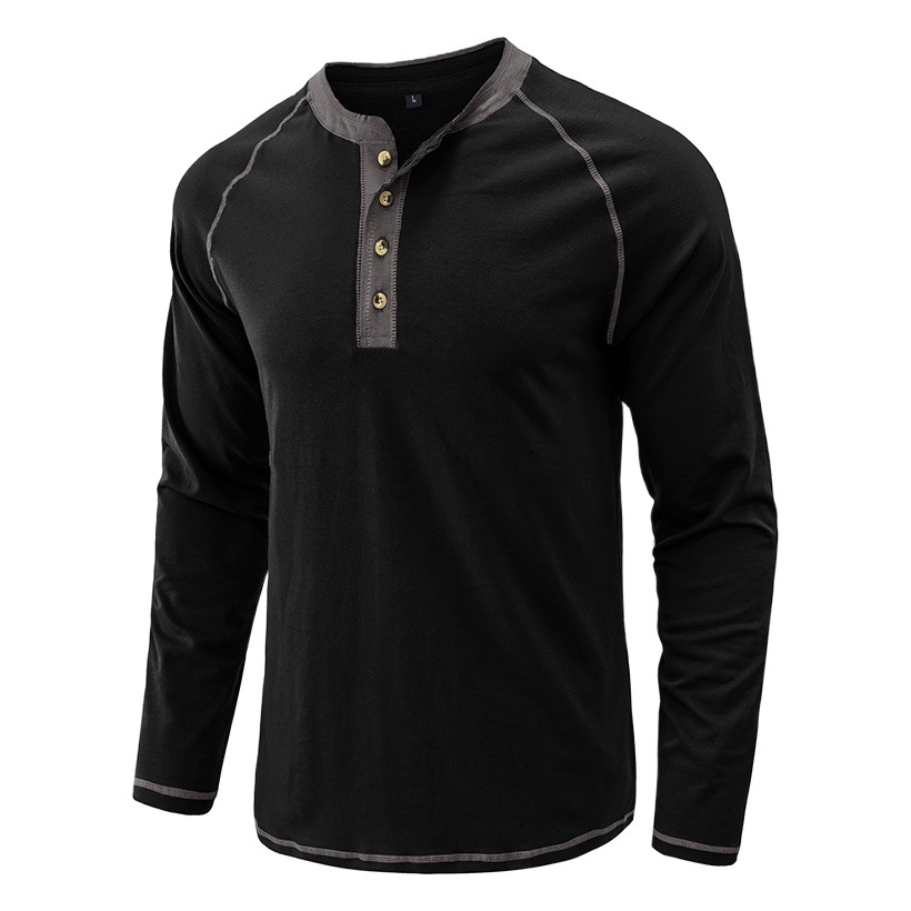Camiseta de cuello redondo de manga larga para hombres de Europa y América Comercio exterior Camisa de fondo para hombres Otoño transfronterizo Henley camisa Camiseta para hombres al por mayor