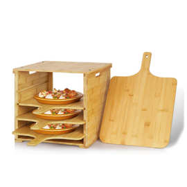 木质披萨板托盘带多格托盘收纳架户外野餐粘板竹木带把手托盘架