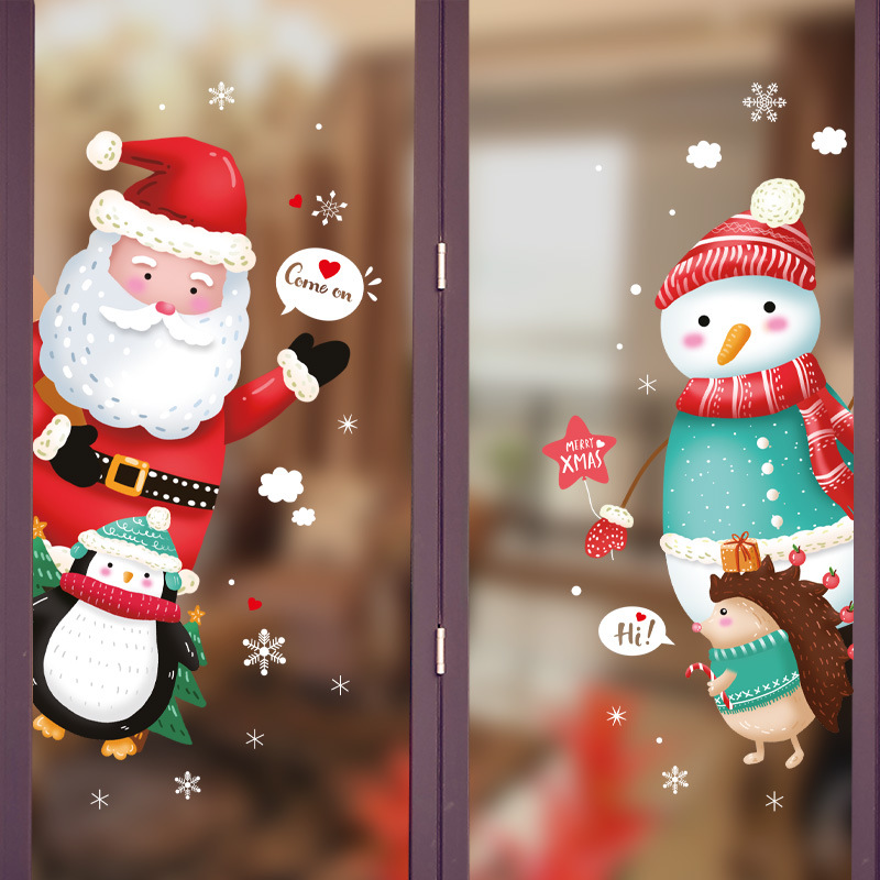 Fashion 9322-6090cm In Bag Packaging Santa Claus Double-sided Visible Wall Sticker