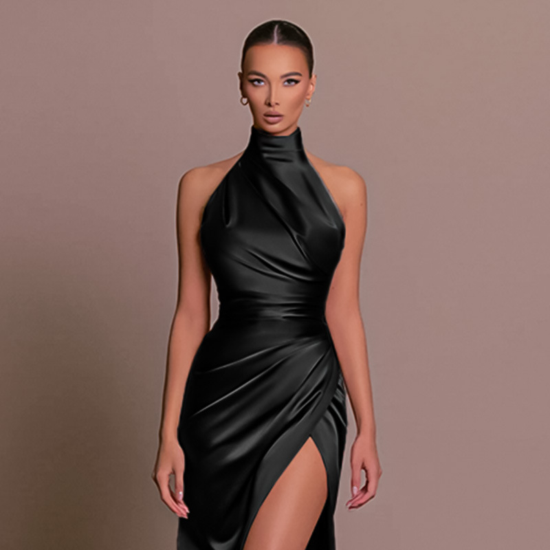 245g Weight Maxi Long Dress Dress Length Type Sleeveless Sleeve Length Slit Dress, Party Dress Dresses Type Spandex, Polyester Fabric Type High Waist Waist Line Banquet, Cocktail Party Occasion Standing Collar Neckline Slim Fit Type Solid Color Pattern Summer, Spring, Autumn Season Women's Gender Elegant, Sexy Style Wholesale Women's Elegant Sexy Solid Color Banquet Cocktail Party Standing Collar Sleeveless Slit Dress Party Dress 5