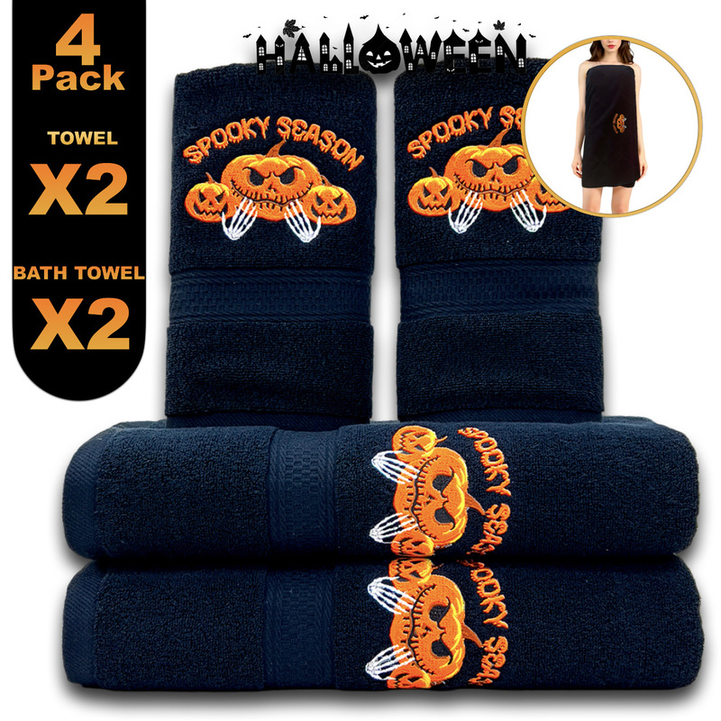 Cross-border wholesale cotton towel bath towel four cotton absorbent embroidery Halloween Christmas New Year gift Cross-border wholesale cotton towel bath towel four cotton absorbent embroidery Halloween Christmas New Year gift