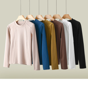 Mousse Warm Velvet Fleece-Lined Thickeneded Bottoming Shirt for Women in Autumn and Winter, Stylish Winter Inner Round Neck All-In-One Velvet Thermal Top