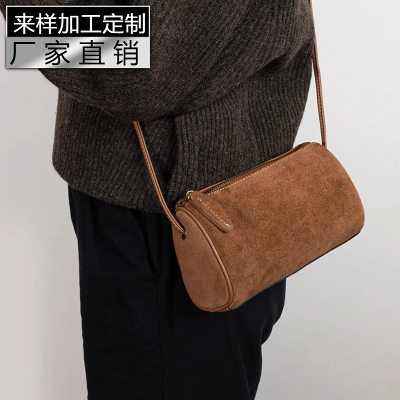 2026 New Niche High-End Minimalist Fashion Shoulder/Crossbody Frosted PU Pen Holder, Cylindrical Women's Bag